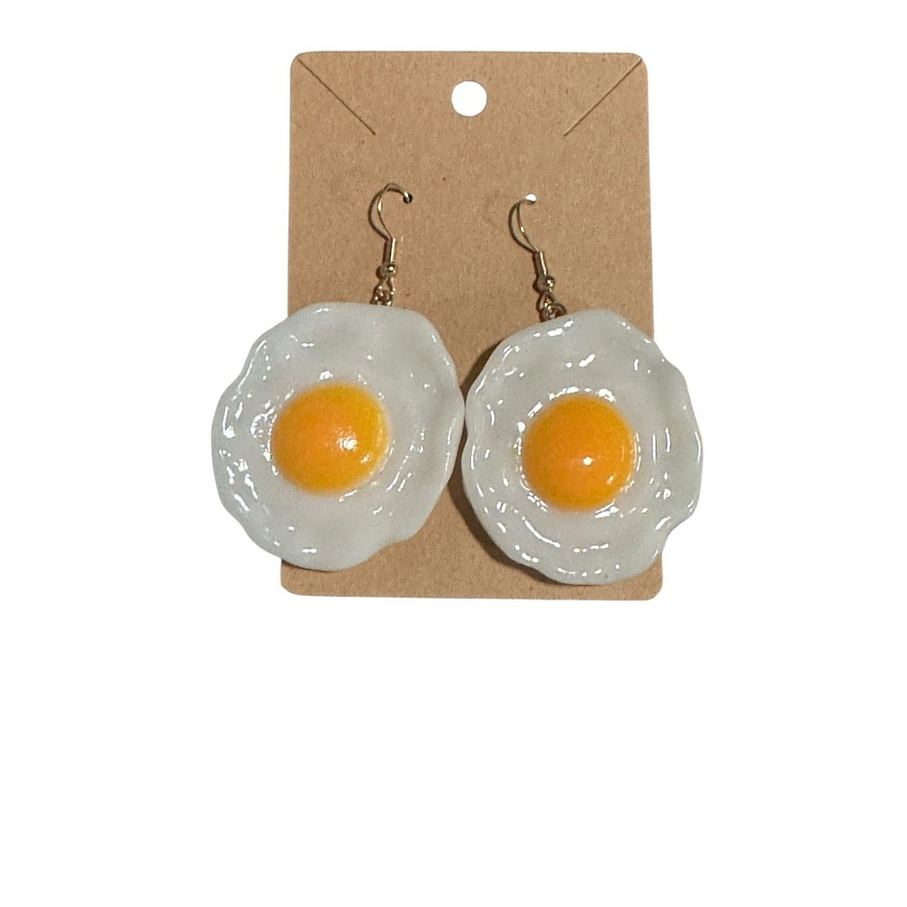 Handmade Fried Egg Drop Earrings Sunny Side Up‎ Foodie Novelty Kitsch Jewelry